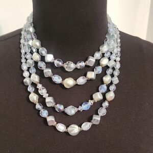💙 Vintage M West Germany Blue Glass Bead Multi-Strand Necklace / Bracelet Set